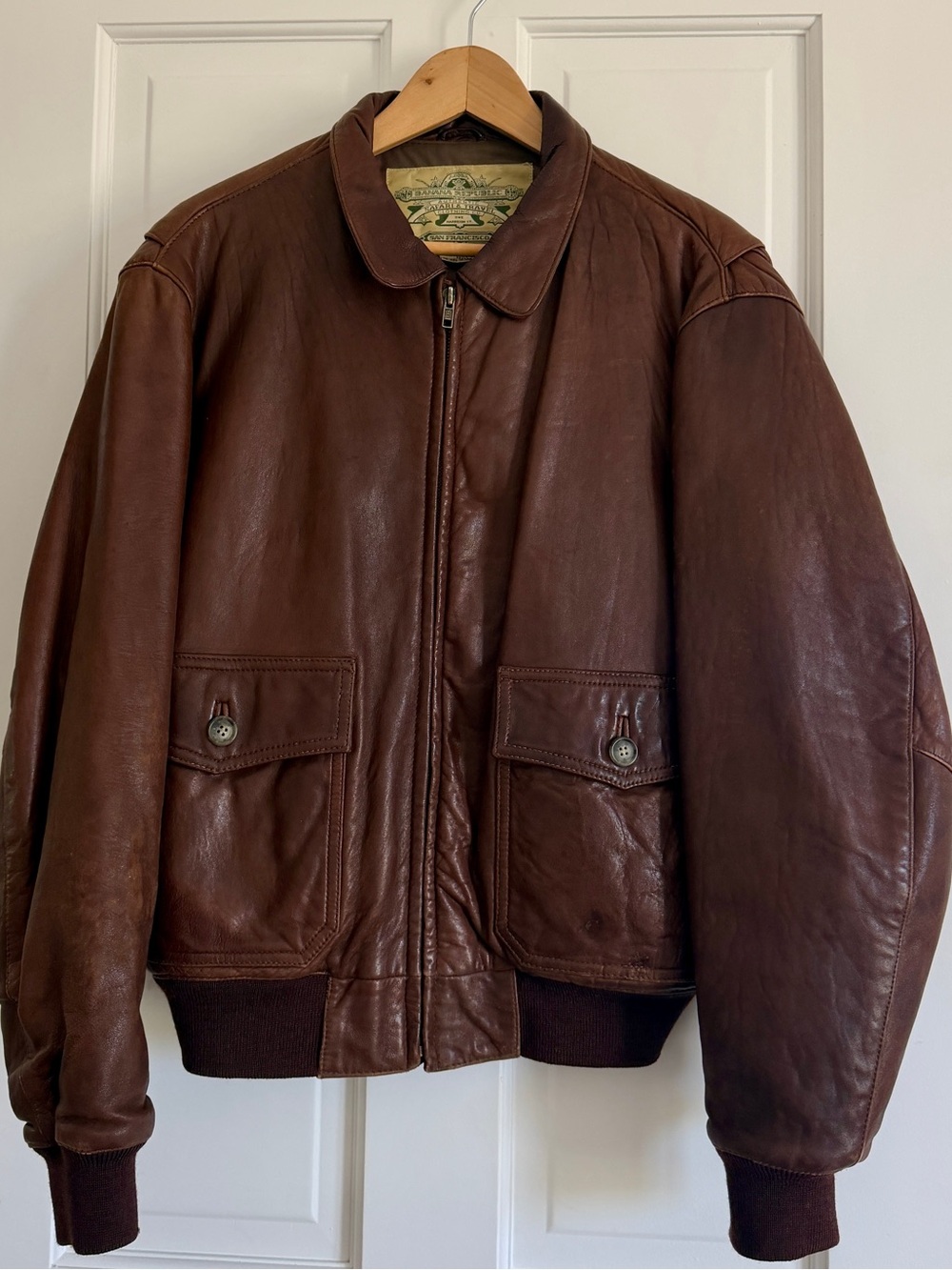Men's Brown Leather Bomber Jacket - Classic Zip Front